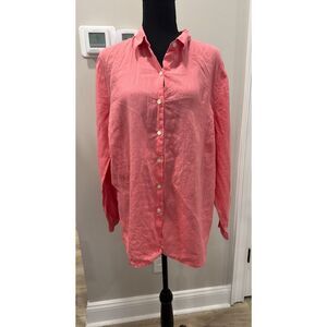 J. Jill Love Linen Button Down Essential Shirt Vented Coral Pink Color - Size XL